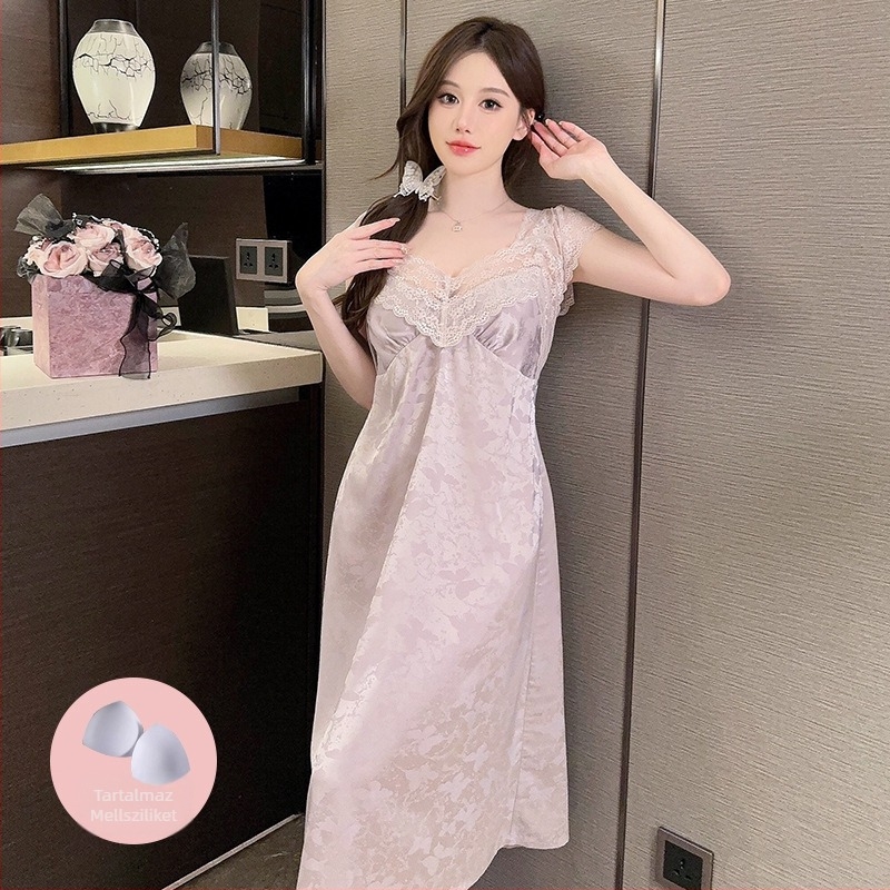 Pántos hálóing Ice Silk, Elegáns érzet, Hosszú, V-nyakú, 3/4-es ujjak