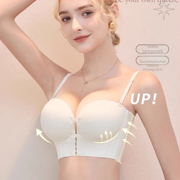 Elöl záródó melltartó, hátul nyitott, kis mellhez, push-up, 8 cm vastag párnázás, U-formájú hátsó.