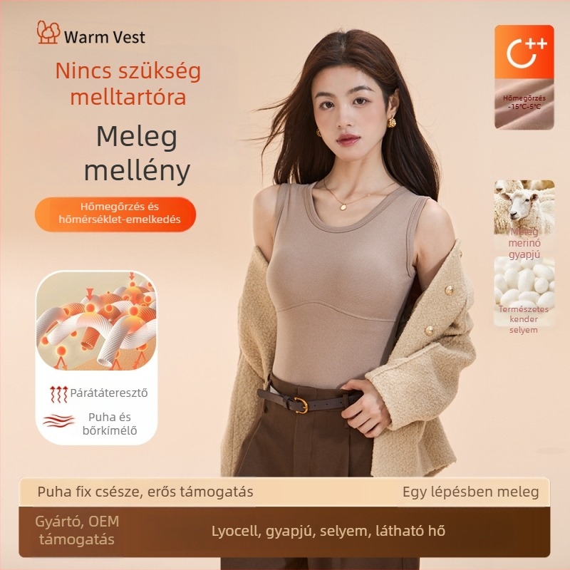Női termikus mellény, beépített melltartókosarakkal, vastag poliészter 251–300 g/m², egyszínű mintázat, testformázó
