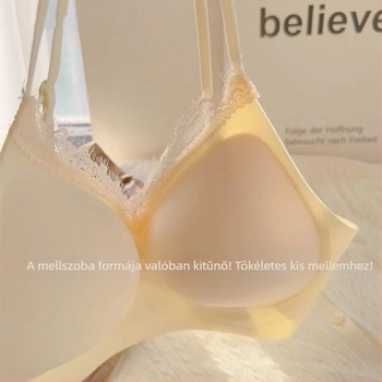 Csipkés női melltartó, vezeték nélküli, kosár 3/4, nylon csipke, poliészter bélés, hátoldali háromoszlopos zárás