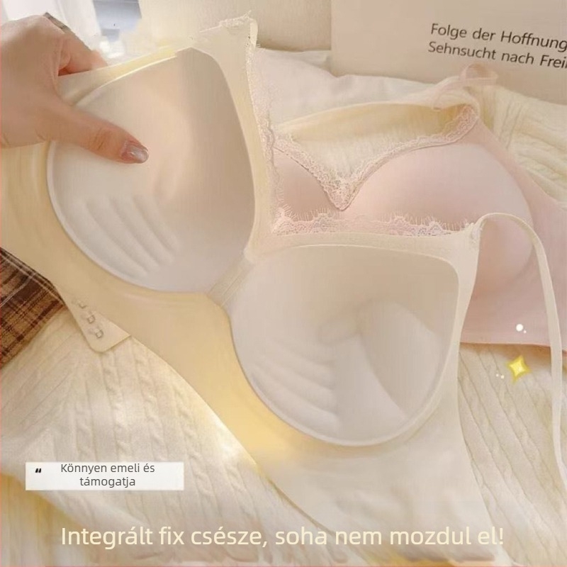 Csipkés női melltartó, vezeték nélküli, kosár 3/4, nylon csipke, poliészter bélés, hátoldali háromoszlopos zárás