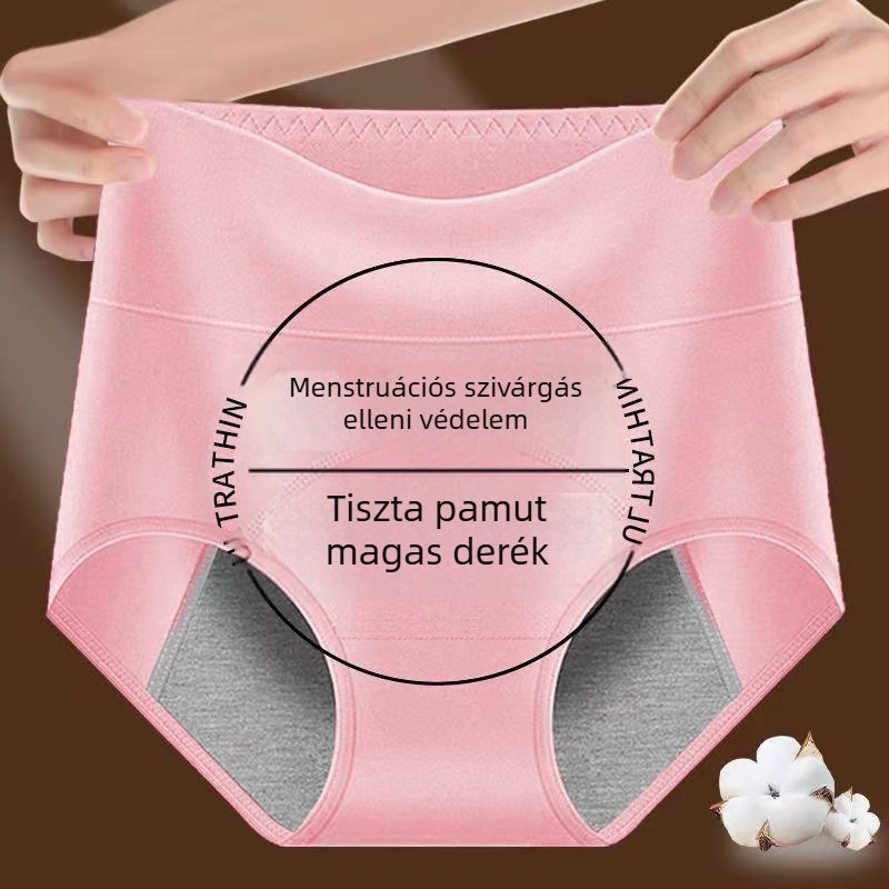 Női pamutból készült, magas derekú menstruációs fehérnemű, szivárgás elleni védelem