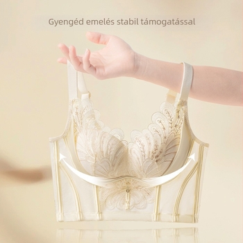 Formázó melltartó oldalsó támasztással, 3/4 kosár, közepes formázású kosár, nejlon csipke anyag, hátul öt sor kapocs, merev vállpántok