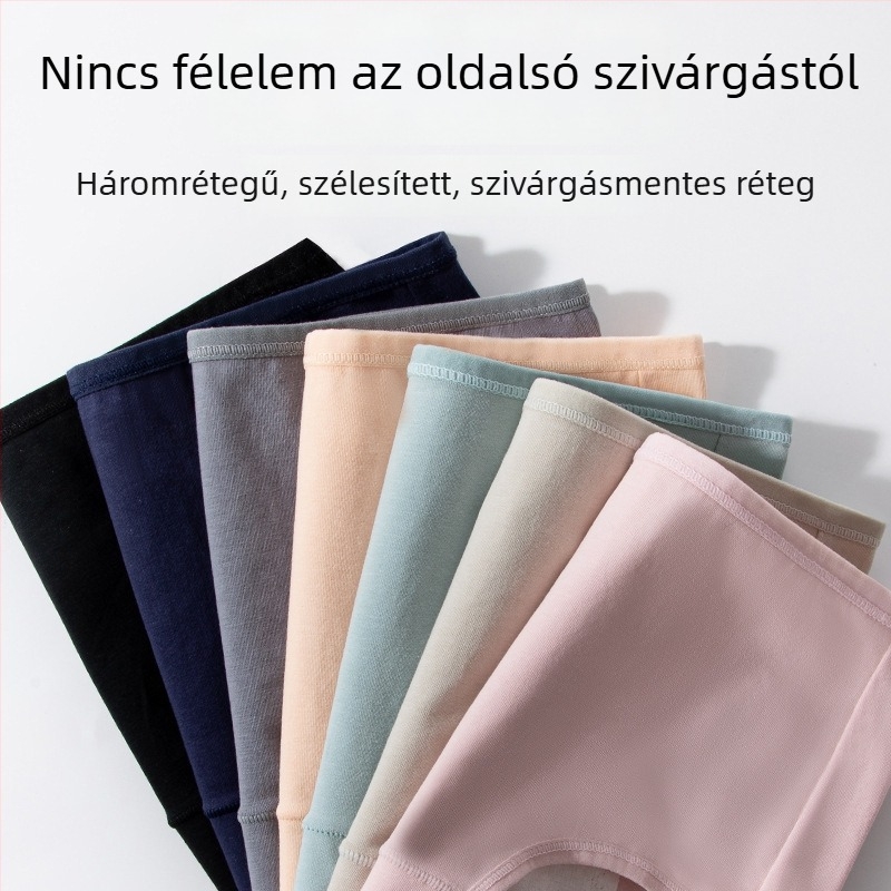 Női pamut menstruális bugyi, szivárgásmentes, magas derekú, lélegző, antibakteriális és formázó