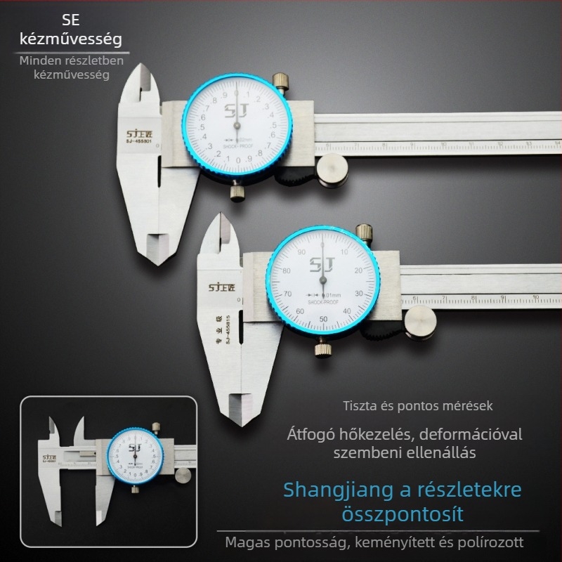 Vernier tolómérő számlappal, kétirányú ütésálló kivitel, 0-150 mm, felbontás 0,01/0,02 mm