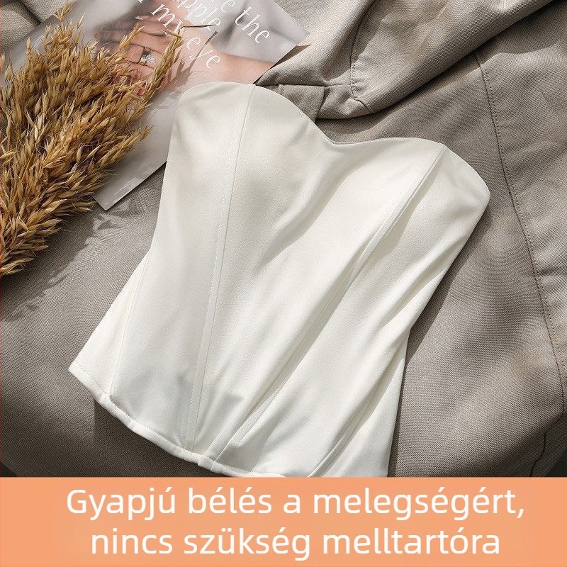 Női pánt nélküli bandeau felső nyárra – külsőként vagy belső topként, mellkasbetéttel, fekete-fehér