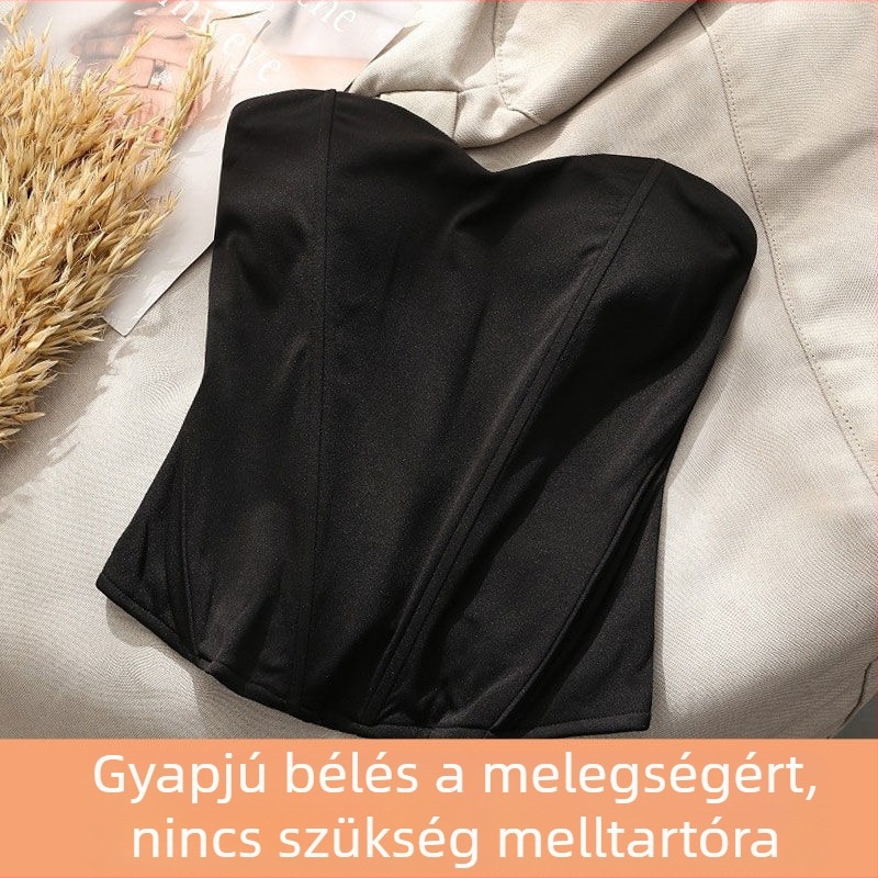 Női pánt nélküli bandeau felső nyárra – külsőként vagy belső topként, mellkasbetéttel, fekete-fehér