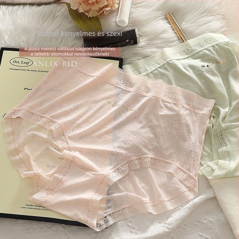 Plusz méretű női alsónemű, magas derekú, csipkés betűs mintázat, hosszított ágyékrész, légáteresztő nylon, antibakteriális