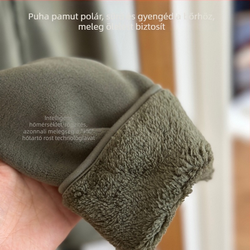 Férfi téli vastag polár fleece pizsama szett, egyszerű casual stílusú, cipzárral, viselhető külső ruházatként