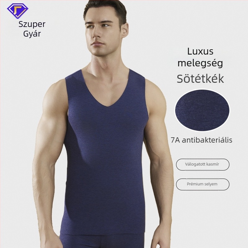 Férfi bársonyos termos mellény kasmír-selyem bélésű fleece belsővel, antibakteriális, varrás nélküli alsó réteg