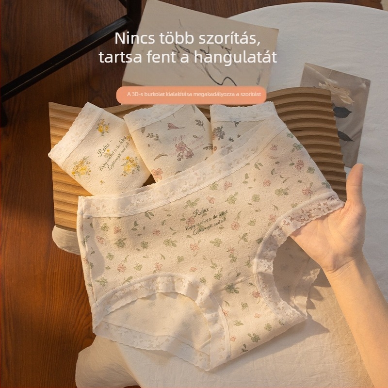 Női pamut bugyi, plusz méret, virágmintás, középmagas derekú, légáteresztő, antibakteriális bevonat a intim zónában