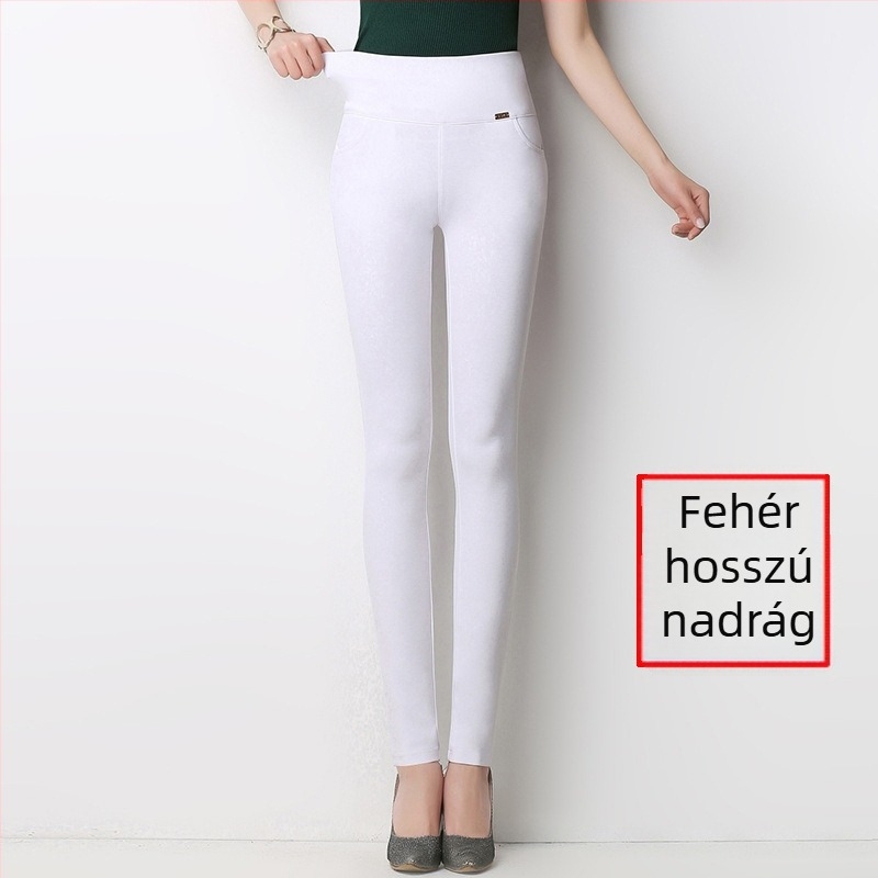 Női magas derekú cropped leggings - ceruza-stílus, szűk szabás, egyszínű mintázat