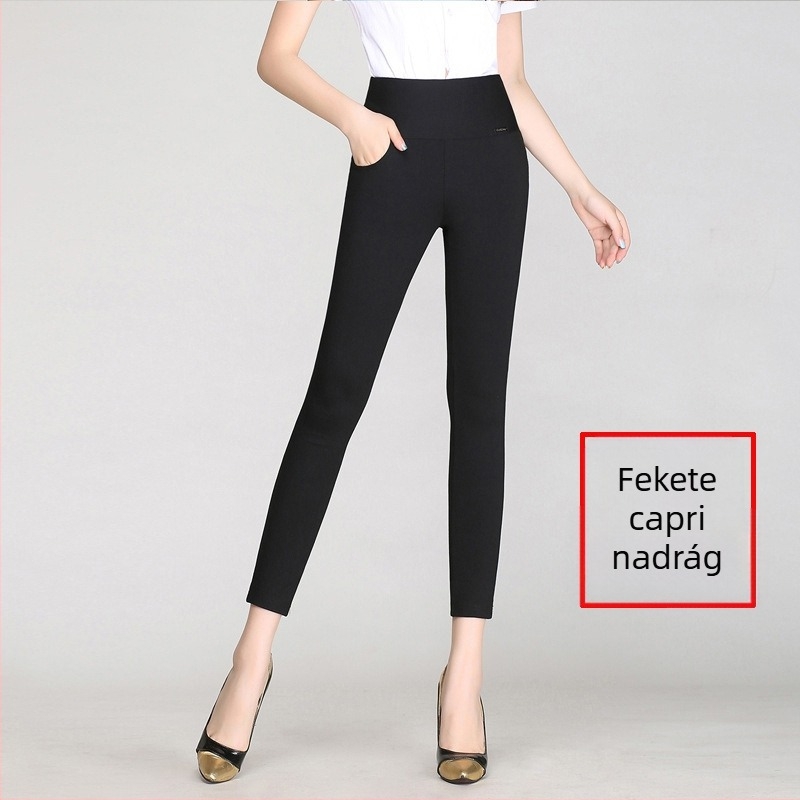 Női magas derekú cropped leggings - ceruza-stílus, szűk szabás, egyszínű mintázat
