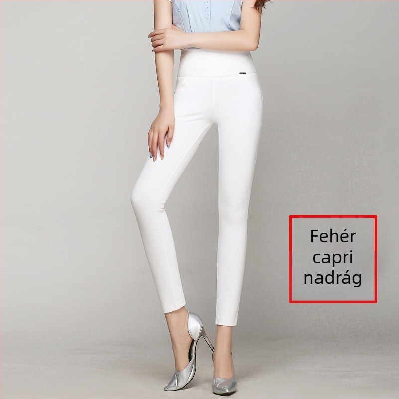 Női magas derekú cropped leggings - ceruza-stílus, szűk szabás, egyszínű mintázat