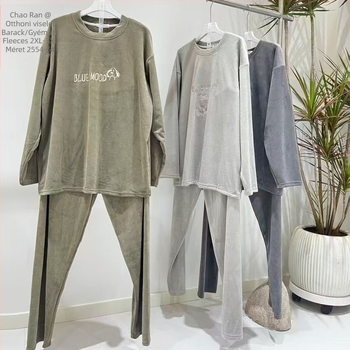 Island Velvet pizsama készlet – kapucnival, kerek nyakkal, extravastag 301–350 g/m², férfiak számára