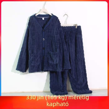 Férfi flanel pizsama szett, plusz méret, vastag korall fleece, téli otthoni viselet