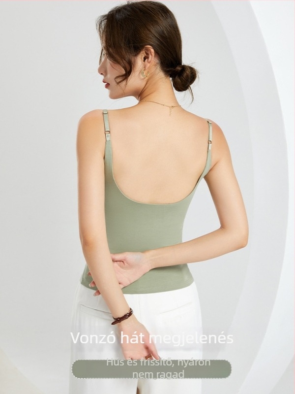 Női pamut camiszol beépített melltartó betéttel, rövid ujjú, állítható vállpántok, elegáns hátsó rész