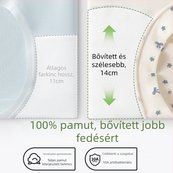Női fehérnemű, 90–95% pamut, antibakteriális, meghosszabbított szeméremrész, középmagas derék, virágminta repedt motívummal
