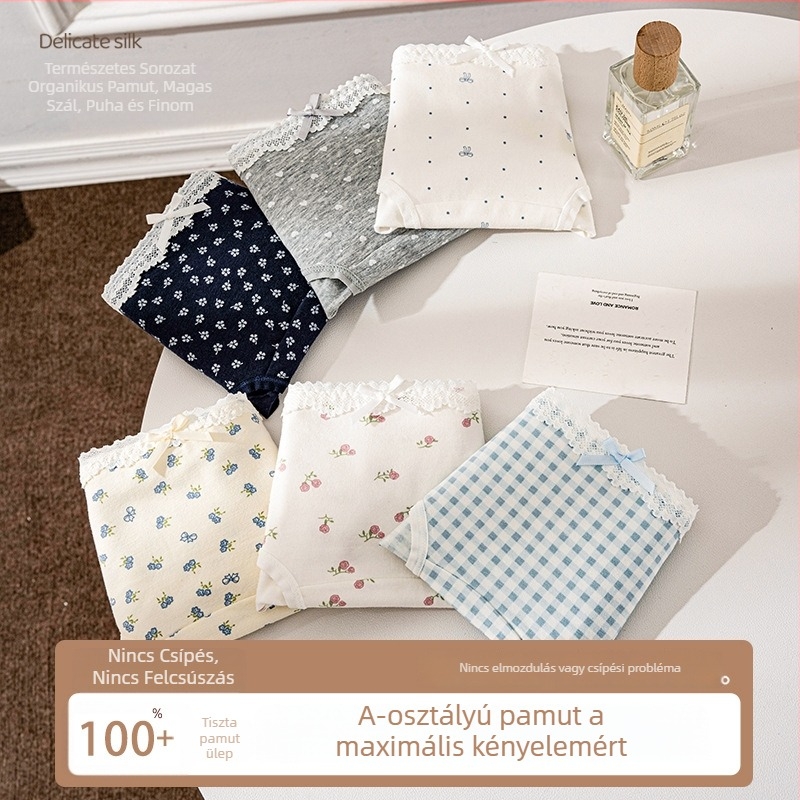 Virágmintás pamut női alsó, középmagas derekú, antibakteriális 10A, lélegző, plusz méret
