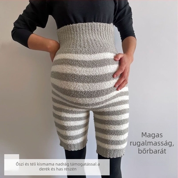 Kismama magas derekú hasvédő leggings, chenille-spandex anyag, magas rugalmasság, laza szabás
