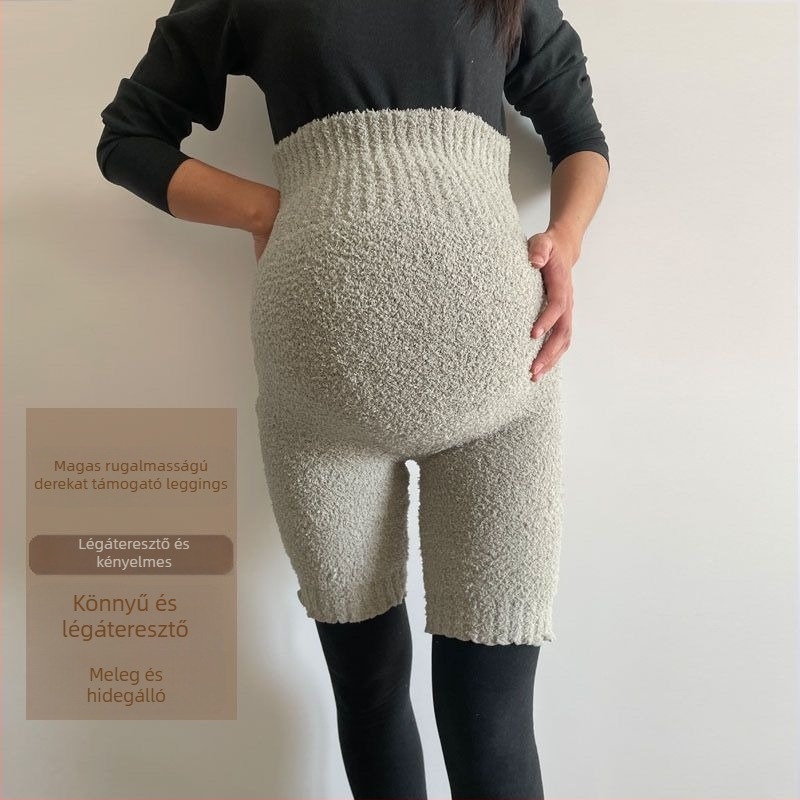 Kismama magas derekú hasvédő leggings, chenille-spandex anyag, magas rugalmasság, laza szabás