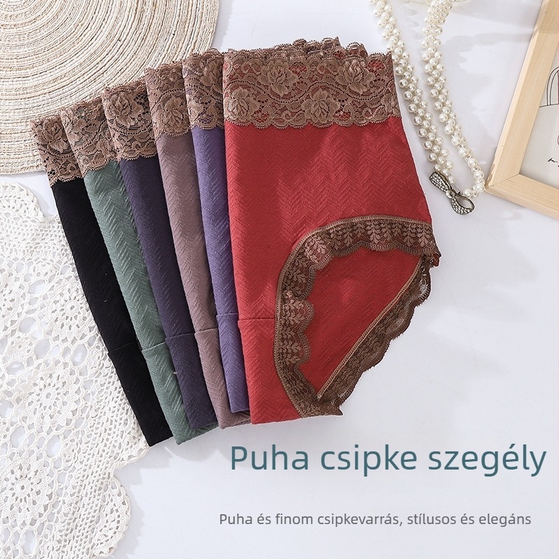 Női pamutból készült magas derekú alsónemű, has- és csípőemelő támogatással, csipkés szegéllyel, plusz méret