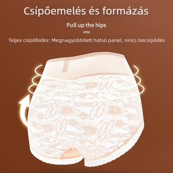 7A antibakteriális, magas derekú, csipkés hasformázó női alsónemű, pamut betéttel, ice-silk szatén felület, plusz méret, légáteresztő
