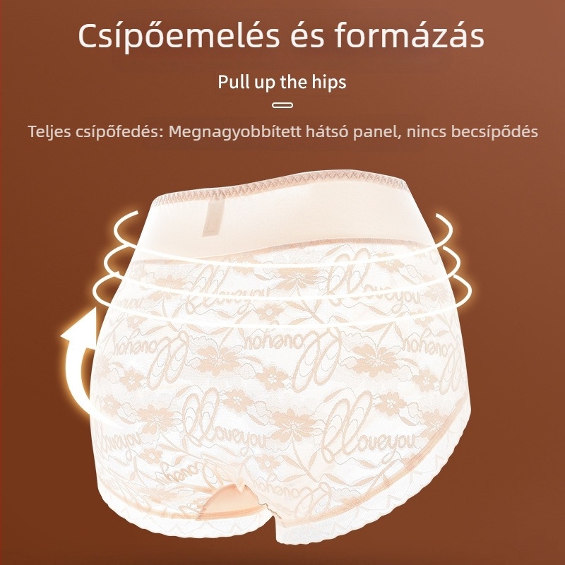7A antibakteriális, magas derekú, csipkés hasformázó női alsónemű, pamut betéttel, ice-silk szatén felület, plusz méret, légáteresztő