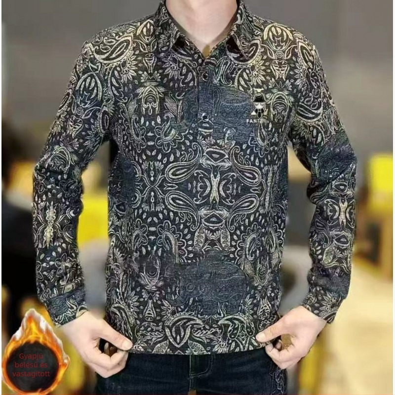 Flís béléses slim-fit férfiing, galléros, hosszú ujjú, őszi-téli
