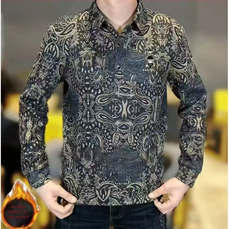 Flís béléses slim-fit férfiing, galléros, hosszú ujjú, őszi-téli