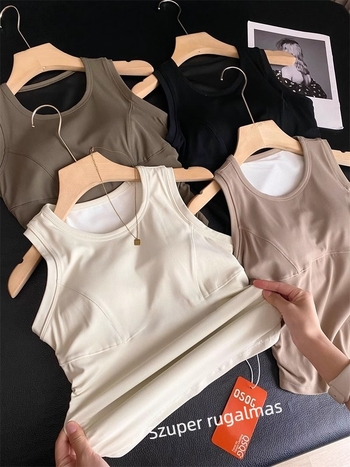 Női jóga top integrált elasztikus mellkasi párnával, lélegző nylon 80-90%, karcsú szabás, pull-over, pánt nélküli