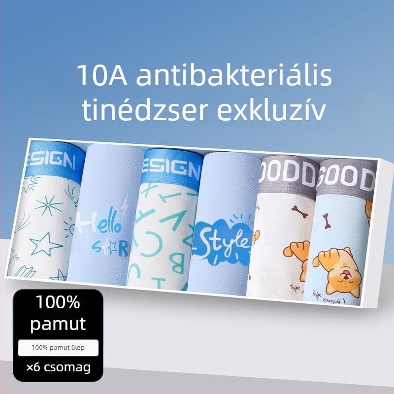 Pamut boxeralsók tinédzser fiúk számára, varrat nélküli, lélegző, mintázatai: állat-, geometriai mintázatú, színblokkokkal vagy graffiti