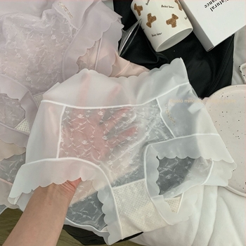 Női fehérnemű, könnyű hálós jacquard csipkés, magas derekú haskontrollal, plusz méret, virágmintás, lélegző, gyorsan száradó, Mulberry selyem bélésű