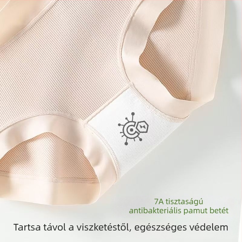Rib pamut női alsó, lélegző, varrat nélküli, bőrbarát, 7A antibakteriális, teljes pamut betét, plusz méret, csípőfedő fazon