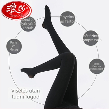 Langsha fleece-bevonat harisnyanadrág, közepes vastagságú, fekete és bőr színű, zárt véggel, fenékemelés és formázás