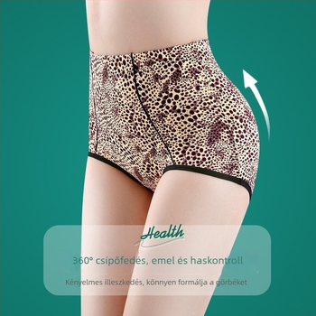 Női leopard mintás magas derekú bugyi, lélegző; Fő anyag: Nylon (Ice Silk); Alsó alátét: Modal; Szálvastagság: 61-70D