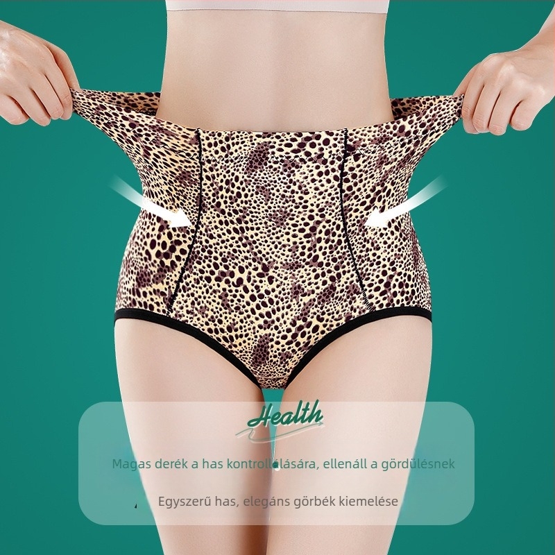Női leopard mintás magas derekú bugyi, lélegző; Fő anyag: Nylon (Ice Silk); Alsó alátét: Modal; Szálvastagság: 61-70D