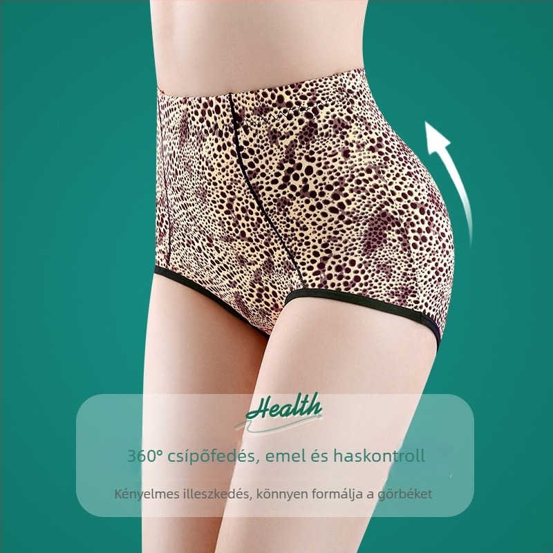 Női leopard mintás magas derekú bugyi, lélegző; Fő anyag: Nylon (Ice Silk); Alsó alátét: Modal; Szálvastagság: 61-70D