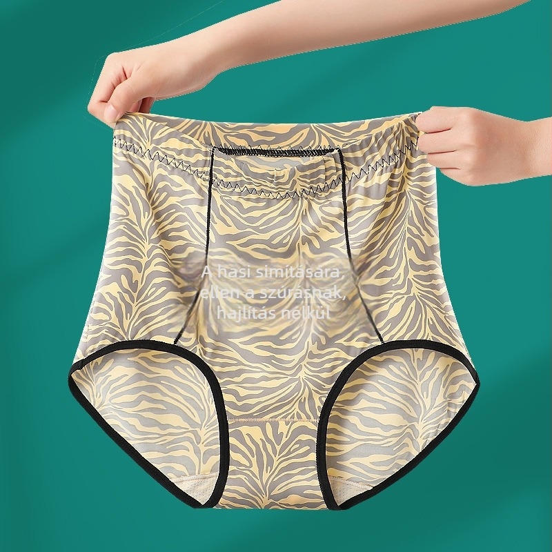 Női leopard mintás magas derekú bugyi, lélegző; Fő anyag: Nylon (Ice Silk); Alsó alátét: Modal; Szálvastagság: 61-70D
