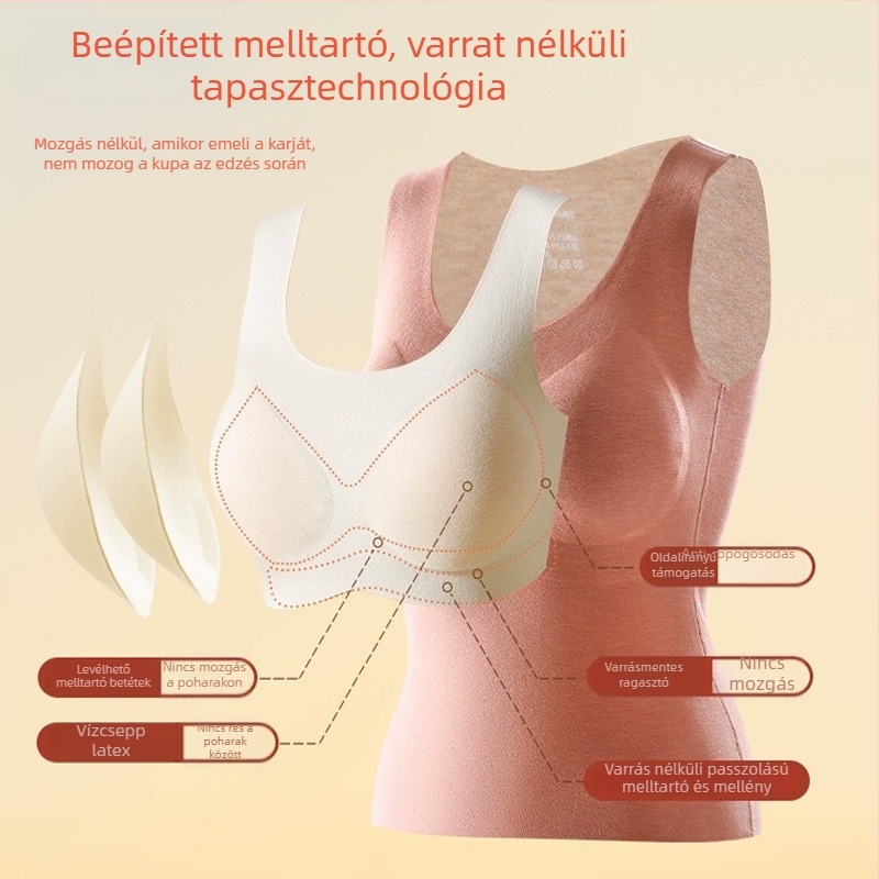 Női őszi-téli meleg mellény beépített melltartó párnákkal, alapréteg német velúr-selyem
