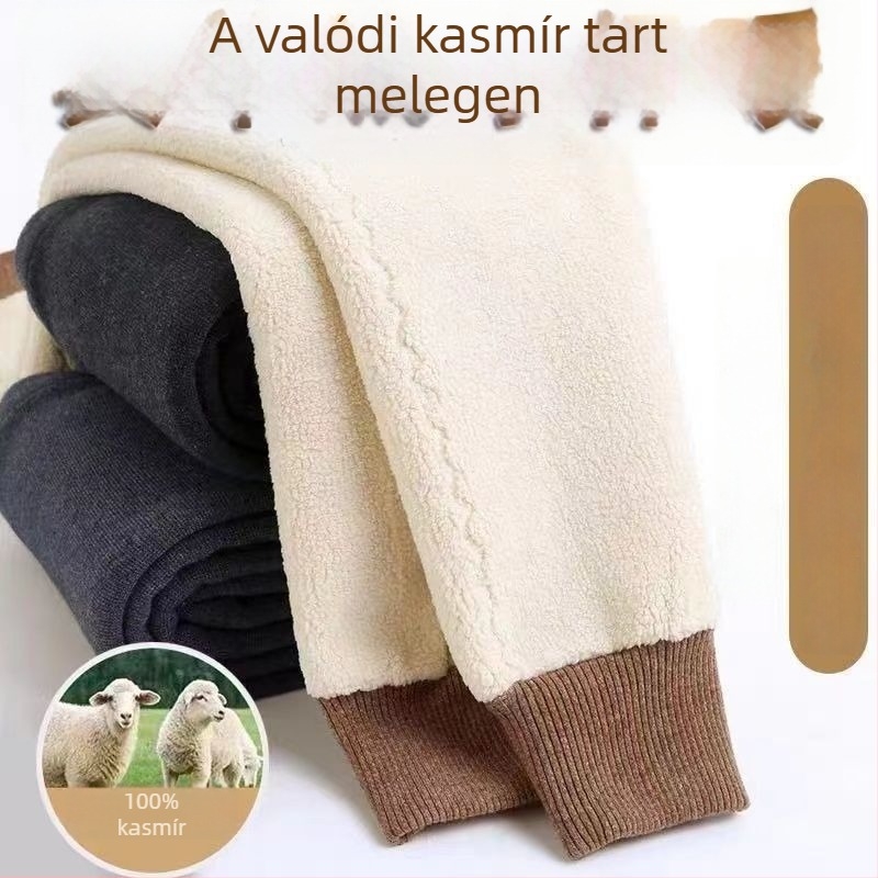 Férfi meleg nadrág fleece béléssel, vastag, magas derekú, alapszintű viselet, plusz méret