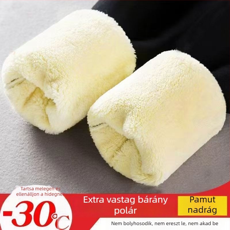 Férfi meleg nadrág fleece béléssel, vastag, magas derekú, alapszintű viselet, plusz méret