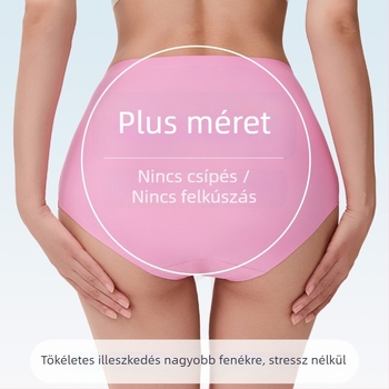 Női alsónemű ice silk anyagból, magas derék, egyszínű mintázat, fő anyag nylon 80–90%, csípő résznél pamut bélés