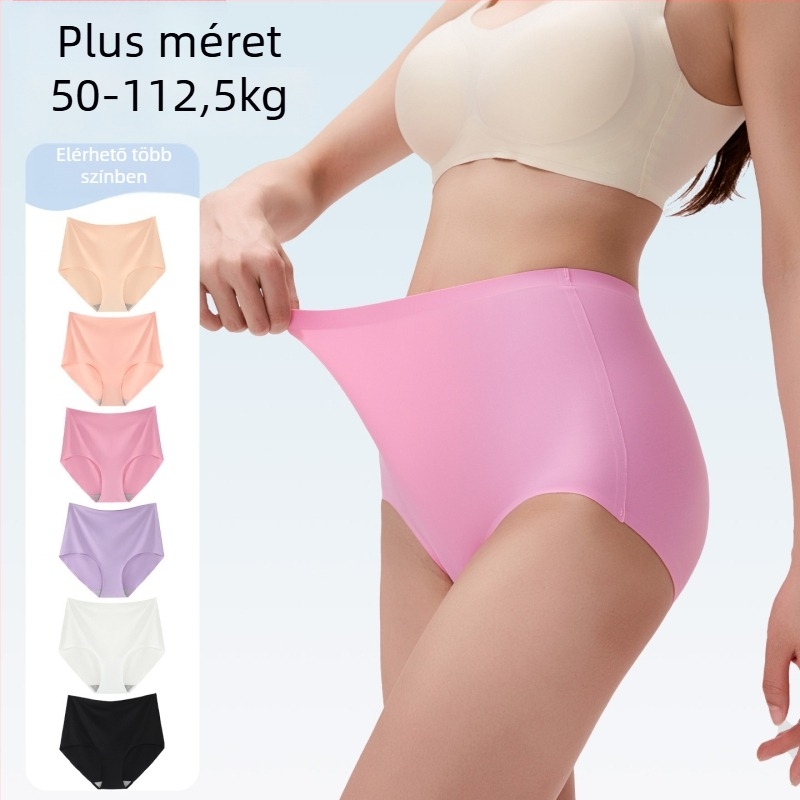 Női alsónemű ice silk anyagból, magas derék, egyszínű mintázat, fő anyag nylon 80–90%, csípő résznél pamut bélés