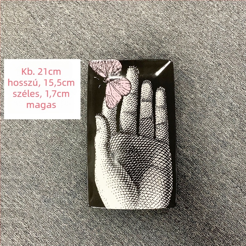 Porcelán tányér karakteres mintával, téglalap alakú, felületi overglazúra, mikrohullámú sütőben használható