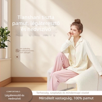 Szoptatós kismama pizsama szett – 95–100% pamut, hosszú ujjú, hosszú nadrág, tavasz–nyár