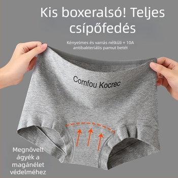 10A antibakteriális pamut női boxeralsó, hosszított ágyékkal, magas derék, légáteresztő, bőrbarát, nagy méret