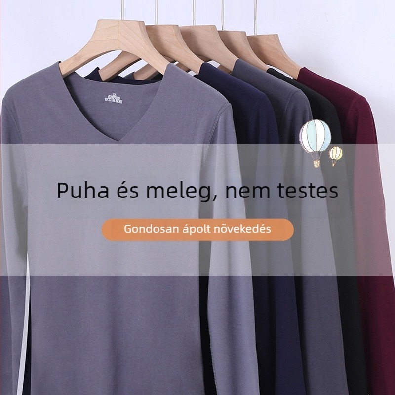Sima varrás nélküli termikus alsó- és felsőruha unisex, hosszú ujjú felső és hosszú nadrág, kétoldalas bolyhos felület