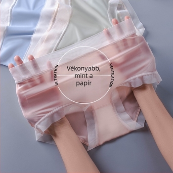 Női bugyi magas derékkal, ultra vékony Ice Silk, antibakteriális, légáteresztő, plusz méret