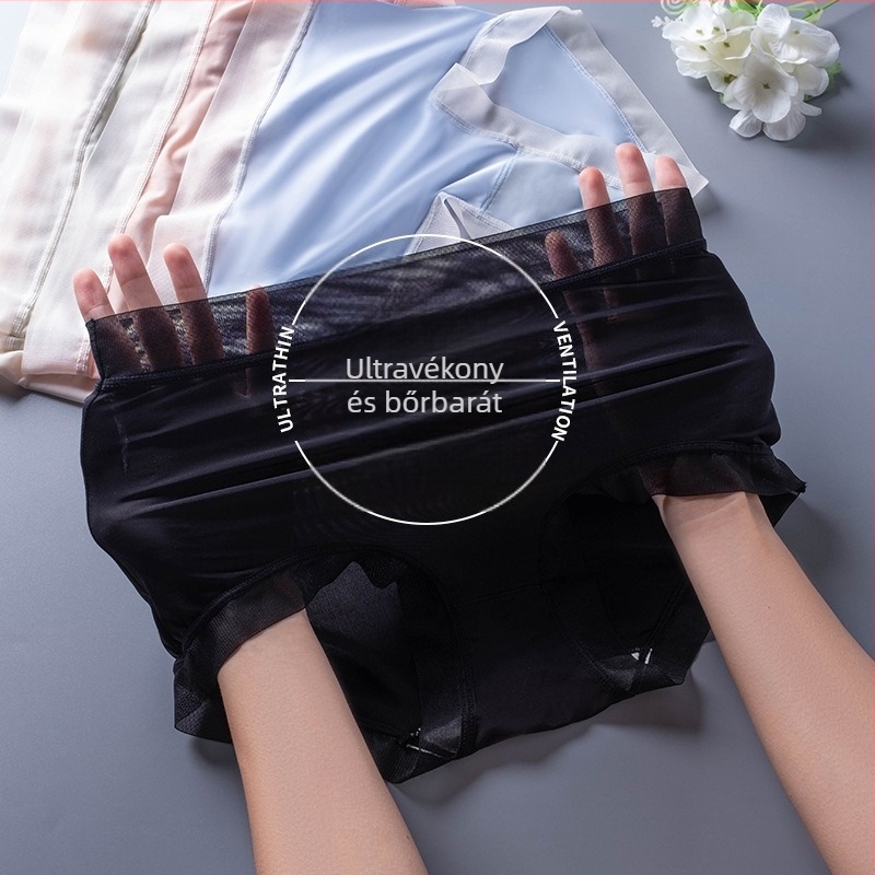 Női bugyi magas derékkal, ultra vékony Ice Silk, antibakteriális, légáteresztő, plusz méret